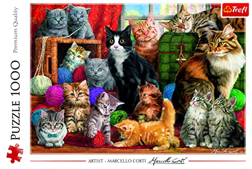 Trefl- Katzentreffen 1000 Piezas, hogar, Encuentro, Gatos, Rompecabezas DIY, Pasatiempo Creativo, Regalo, Diversión, clásicos para Adultos y niños a Partir de 12 años Puzzle, Color felino