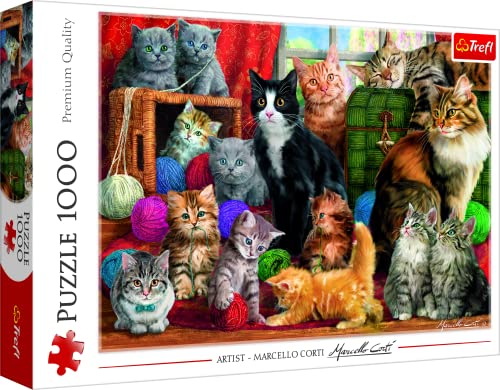 Trefl- Katzentreffen 1000 Piezas, hogar, Encuentro, Gatos, Rompecabezas DIY, Pasatiempo Creativo, Regalo, Diversión, clásicos para Adultos y niños a Partir de 12 años Puzzle, Color felino