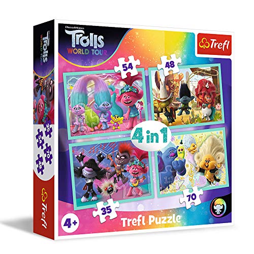 Trefl World Tour, Trolls 3 Von 35 bis 70 Teilen, 4 Sets, für Kinder AB 4 Jahren Puzle. (34336)