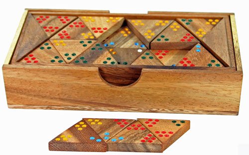 Tridomino - Triomino - Dominó de triángulo - Juego Divertido y Educativo para niños - Hecho a Mano en Madera con Caja de Almacenamiento de Madera