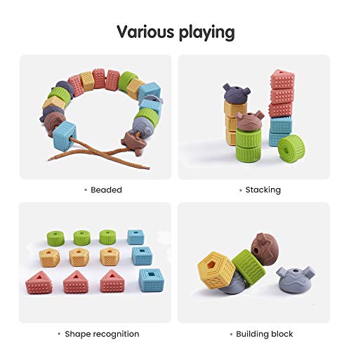 Tumama Baby Blocks Juguetes Cuerda Cordón Cuentas Suave Apilamiento de construcción Teethers sensoriales Juego de lanzar para niños Clasificación de enhebrado Regalo Prime Boys Girls