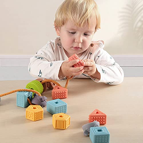 Tumama Baby Blocks Juguetes Cuerda Cordón Cuentas Suave Apilamiento de construcción Teethers sensoriales Juego de lanzar para niños Clasificación de enhebrado Regalo Prime Boys Girls