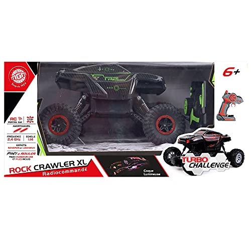 Turbo Challenge 092237 Rock Crawler XL - Juego de 4 x 4 teledirigido con Carcasa Luminosa y Sonido, Color Negro