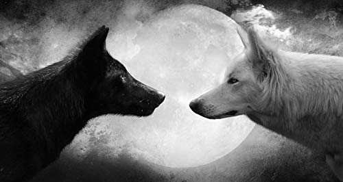 TWYYDP Puzzle Clásico De Madera Adulto 1000 Piezas Luna Lobo Blanco Y Lobo Negro Decoración del Hogar Pintura, Cartel