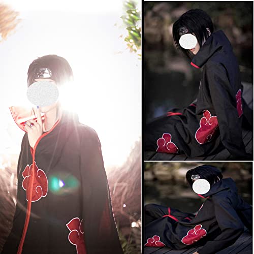 Uchiha Itachi Abrigo Anime Cosplay Disfraz para niños Adultos Unisex Cosplay Halloween Navidad Fiesta Disfraz Capa con Diadema y Anillo (S)