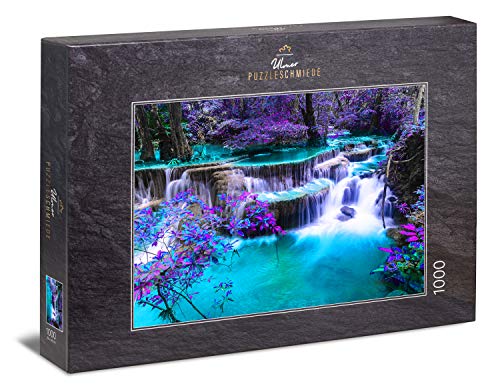 Ulmer Puzzleschmiede - Puzzle El Lugar Secreto: Puzzle de 1000 Piezas - Misteriosa Cascada Brillante en un Bosque Oscuro