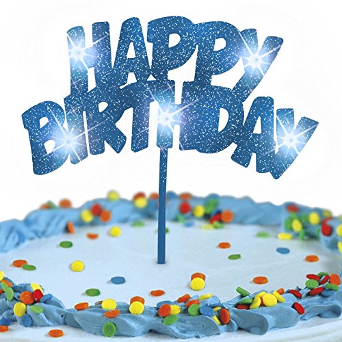 Unique Party-Decoración de tarta de cumpleaños intermitente Happy Birthday, color azul (90878)