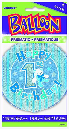 Unique Party- Globo foil cumpleaños Happy 1st Birthday, Color azul, 45 cm (55481) , color/modelo surtido