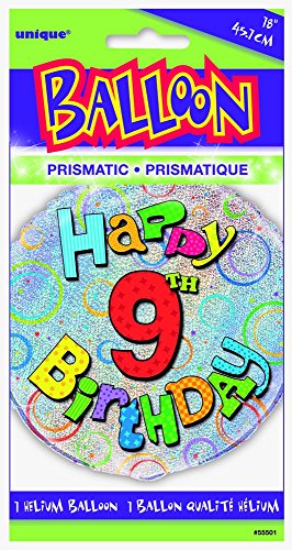 Unique Party-Globo foil cumpleaños Happy 9th Birthday, 45 cm (55501) , color/modelo surtido