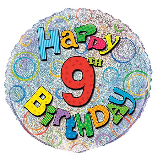 Unique Party-Globo foil cumpleaños Happy 9th Birthday, 45 cm (55501) , color/modelo surtido