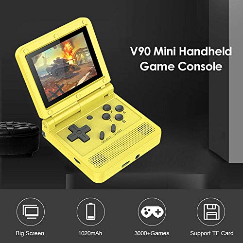 V90 - Consola de mano con pantalla de 3 pulgadas para Ips de 3 pulgadas con sistema de apertura dual para juegos de consola de juegos con 16 simuladores retro PS1 para niños (amarillo)