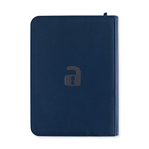 Vault X® Carpeta Exo-Tec® Premium - Álbum de 9 Bolsillos para Cartas Coleccionables - 360 Bolsillos de Inserción Lateral con una Correa Segura elástica ergonómica para TCG (Azul)