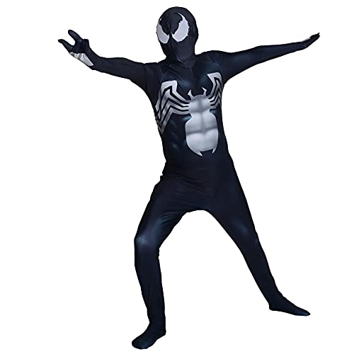 Venom Cosplay Mono Niño Niño Superhéroe Mono Niño Disfraces Leotardo Medias con Estampado 3D Halloween Ropa Juego Anime Disfraz Disfrazado,Black-S Adult(150~160CM)