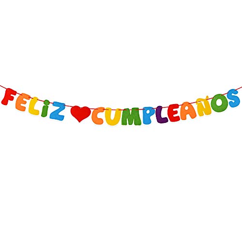 VINFUTUR Decoración Fiesta Cumpleaños, Bandera Feliz Cumpleaños Fieltro Banner Feliz Cumpleaños Español Banderín Colgante Colorido para Decoración Fiesta Hogar