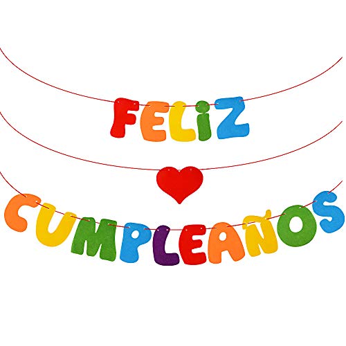 VINFUTUR Decoración Fiesta Cumpleaños, Bandera Feliz Cumpleaños Fieltro Banner Feliz Cumpleaños Español Banderín Colgante Colorido para Decoración Fiesta Hogar