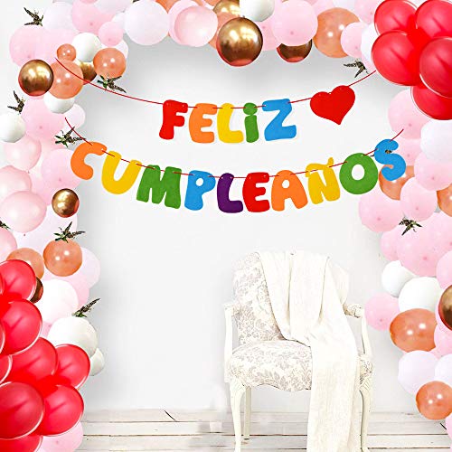 VINFUTUR Decoración Fiesta Cumpleaños, Bandera Feliz Cumpleaños Fieltro Banner Feliz Cumpleaños Español Banderín Colgante Colorido para Decoración Fiesta Hogar