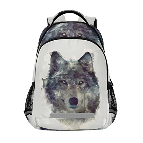 Vnurnrn Pintar Lobo Imprimir Arte Niñas Mochila de Estudiantes Mochilas para Viajes Escolar Niños