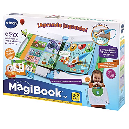 VTech- Magibook v2, Sistema de Aprendizaje Interactivo para niños +2 años, Incluye Libro Cory Bólidos + Otro de Muestra, versión ESP, Color Blanco/Verde (3480-613122)