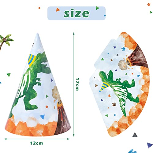 WERNNSAI 12 Piezas de Sombreros de Fiesta de Dinosaurios - Suministros de Fiesta de Dinosaurios para Niños Sombreros de Papel de Cono de Fiesta de Cumpleaños con Temática de Dinosaurio en 6 Estilos