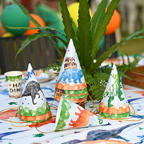 WERNNSAI 12 Piezas de Sombreros de Fiesta de Dinosaurios - Suministros de Fiesta de Dinosaurios para Niños Sombreros de Papel de Cono de Fiesta de Cumpleaños con Temática de Dinosaurio en 6 Estilos