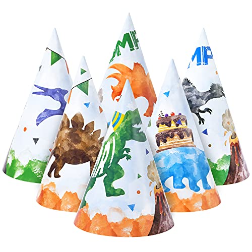 WERNNSAI 12 Piezas de Sombreros de Fiesta de Dinosaurios - Suministros de Fiesta de Dinosaurios para Niños Sombreros de Papel de Cono de Fiesta de Cumpleaños con Temática de Dinosaurio en 6 Estilos