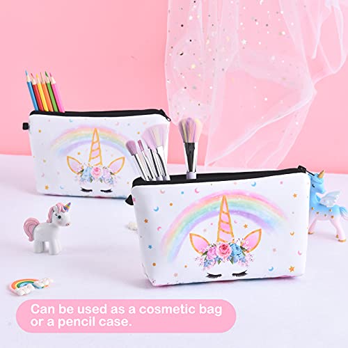 WERNNSAI Mochila Con Cordón Unicornio - Regalos Unicornio Para Niñas Cumpleaños Navidad 9 Piezas Bolsas Gimnasia Cordón Que Incluyen Bolsa Cosméticos Llavero Collar Unicornio Pulsera Lazos