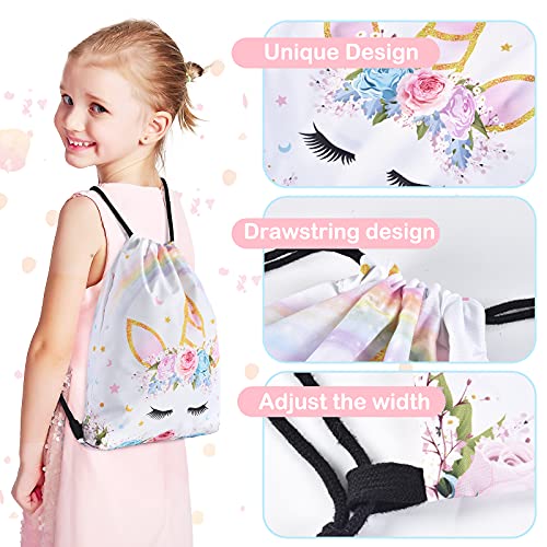 WERNNSAI Mochila Con Cordón Unicornio - Regalos Unicornio Para Niñas Cumpleaños Navidad 9 Piezas Bolsas Gimnasia Cordón Que Incluyen Bolsa Cosméticos Llavero Collar Unicornio Pulsera Lazos