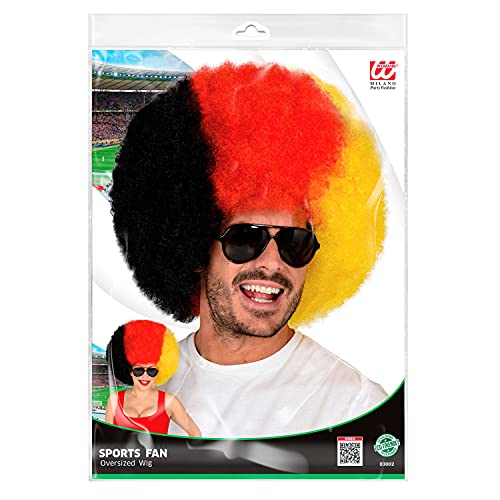 WIDMANN Widmann-03002 03002 – Peluca rizada de Alemania, color negro, rojo y dorado, artículo para aficionados, para la Copa Mundial y EM, vista pública, fútbol, multicolor, talla única