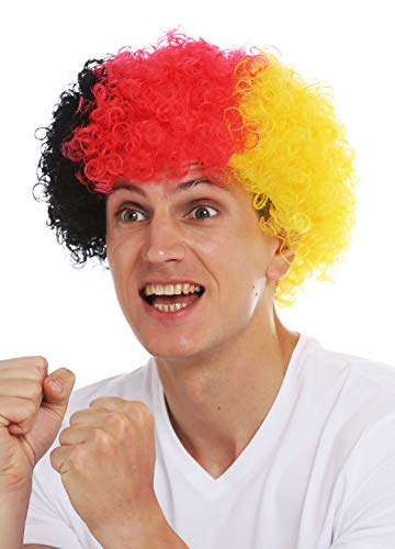 WIG ME UP- MMAM-15M Peluca Carnaval Afro hinchas del fútbol Copa Mundial Alemania Negro Rojo Amarillo