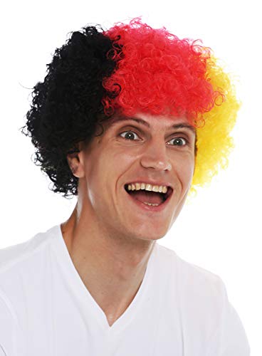 WIG ME UP- MMAM-15M Peluca Carnaval Afro hinchas del fútbol Copa Mundial Alemania Negro Rojo Amarillo