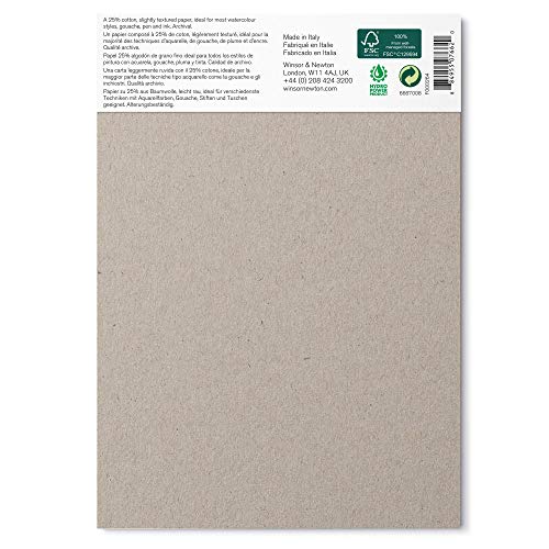 Winsor & Newton papel de acuarela, Mezcla de 25% algodón y Fibras de celulosa, Blanco Claro Natural, DIN A5