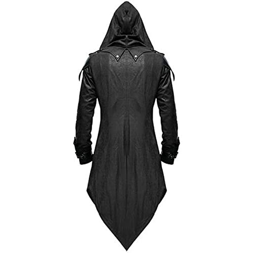 WKNBEU Disfraz Medieval gótico Retro Hombre, Vestido de Fiesta de Cosplay, Halloween Steampunk Vampiro Cazador de Demonios Chaqueta de Esmoquin Accesorios de actuación de Escenario Largo Black-S