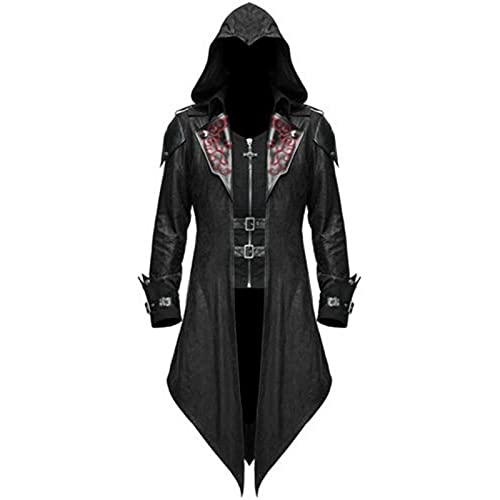 WKNBEU Disfraz Medieval gótico Retro Hombre, Vestido de Fiesta de Cosplay, Halloween Steampunk Vampiro Cazador de Demonios Chaqueta de Esmoquin Accesorios de actuación de Escenario Largo Black-S