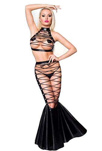 WNRLL Mujer Cuero Sexy Halloween Catsuit Cosplay Servicio de DS Vestido de Cadera Traje de rol Disfraces