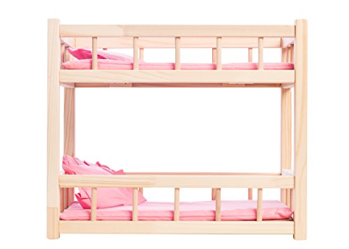 WOODTASTIC Litera de Madera para Muñecas Bebé de hasta 36 cm, con Juego de Cama de Lino Color Rosa