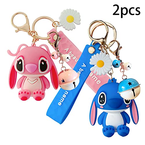 wopin 2pcs Stitch Llavero Bolsos Hombres y Mujeres Colgantes Muñecas de Dibujos Animados Muñeca Joyería, Llavero de Figura de acción Figura Linda de Dibujos Animados Colgante.