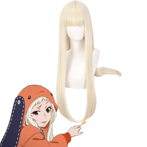 Wxypreey Yomoduki Runa Wig para Cosplay Anime Kakegurui Golden Long Straight Hair Peluca de disfraz de Halloween