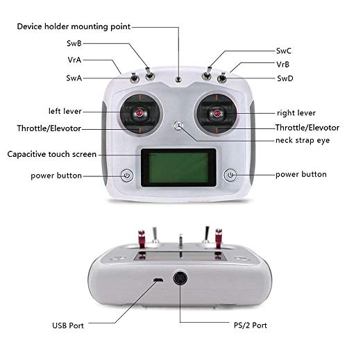 Xiangtat Flysky FS-I6S - Transmisor de 10 canales (pantalla táctil, 10 canales, Tx 2,4 G) con receptor iA6B para cuadricóptero teledirigido FPV Racing (modo 2 para zurdos)