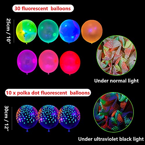 XJLANTTE 53 Piezas de Suministros de Fiesta de cumpleaños de neón Brillante, Globos de neón, Pancarta de Feliz cumpleaños Que Brilla en la Oscuridad con Adorno de Pastel reactivo a la luz Negra UV