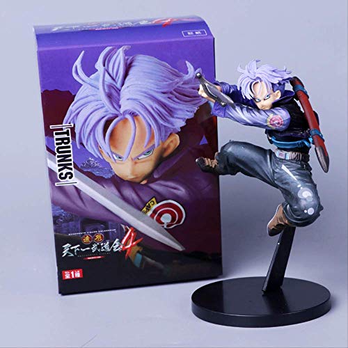 Yangzou Dragon Ball Z Future Jumping Up Figura Toy 17 Cm , Cabello Verde Morado DBZ Goku Trunks Super Saiyan Acción Cute Realistic Hand Office Doll