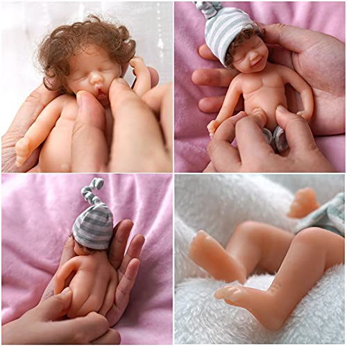 YIHANGG 6 Pulgadas Mini Bebe Muñeca Reborn Realista Muñeca Niña Recién Nacida con Pelo Rizado Enraizado Ropa Silicona De Cuerpo Completo Muñeca Durmiente 15cm