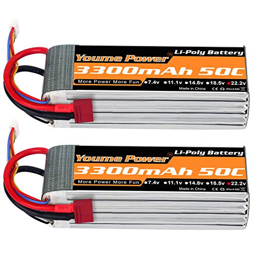 Youme 22,2 V 6S batería LiPo 3300 mAh 50C Deans T Enchufe para RC avión helicóptero Quadcopter Drone Coche camión Barco Modelo (2 Paquetes)