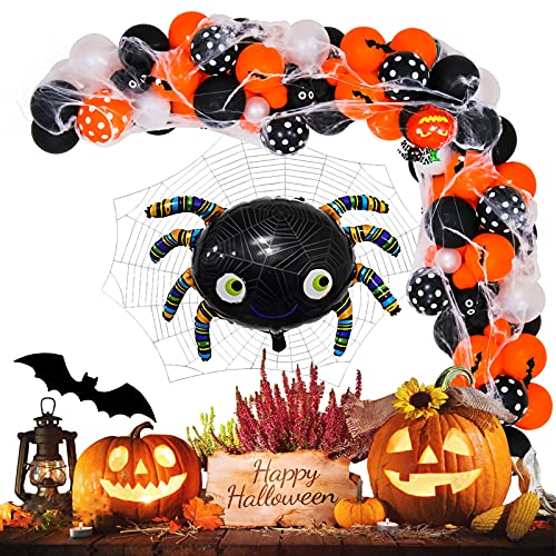 yumcute Halloween Kit de Arcos de Globos,Halloween Decoracion Globos,Globos de Murciélago de Calabaza de Araña,Decoración de Tela de Araña de Halloween,Kit de Guirnalda de Globos de Halloween