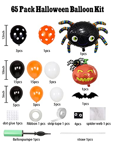 yumcute Halloween Kit de Arcos de Globos,Halloween Decoracion Globos,Globos de Murciélago de Calabaza de Araña,Decoración de Tela de Araña de Halloween,Kit de Guirnalda de Globos de Halloween