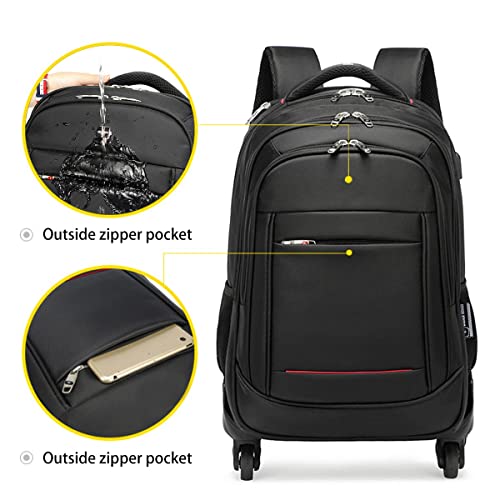 YUTCRTIP Mochila con Ruedas Negocios, Mochila Escolar para Hombre y Mujer portátil Carro Mochila Trolley Multifunción Equipaje Mochila de Viaje Mochilas Negocios y Viajes, 4 Rueda unive