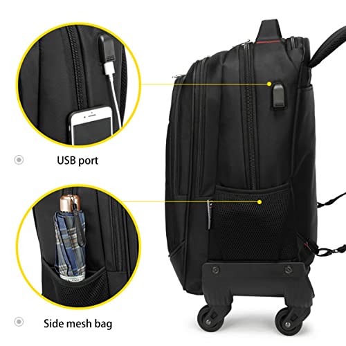 YUTCRTIP Mochila con Ruedas Negocios, Mochila Escolar para Hombre y Mujer portátil Carro Mochila Trolley Multifunción Equipaje Mochila de Viaje Mochilas Negocios y Viajes, 4 Rueda unive