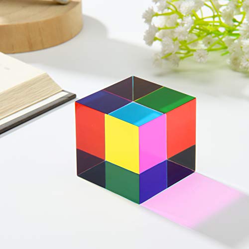 ZhuoChiMall Cubo de Mezcla de Colores CMY, Prisma de Cubo acrílico de 50 mm (2 Pulgadas), Cubo CMY para decoración del hogar u Oficina, Juguetes Stem / Steam, Cubo de Aprendizaje de Ciencias