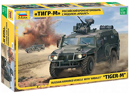 Zvezda 500783683 500783683-1:35 GAZ Tiger w/Arbalet - Maqueta de Montaje para Principiantes, Color Verde Oliva y Negro