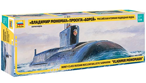 Zvezda 500789058 500789058-1:350 Borey Class Russ.Nuclear - Juego de construcción de maqueta de submarina de plástico para Principiantes, Color Gris