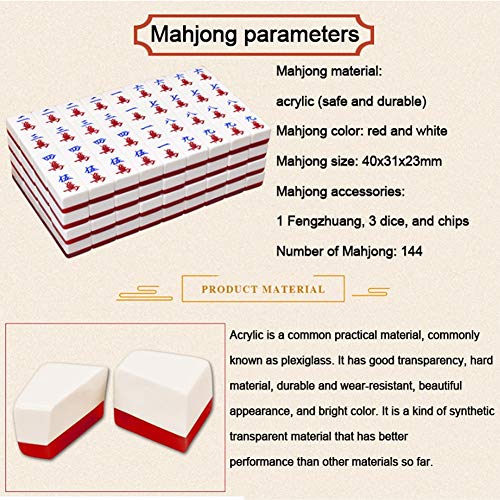 ZYF Mahjong Juegos Tradicionales Mahjong Club Set 144 Mahjong Tile con los Personajes Chinos Juego de Juegos para el tamaño portátil y el Juego de Viajes (Color : Golden Aluminum Box Style)